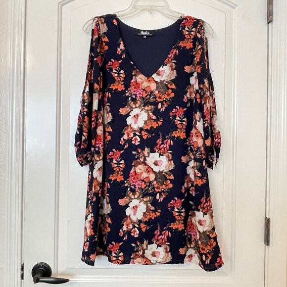 New Lulus Dress Shifting Dears XS Blue Pink Multi Floral Cold Shoulder - Picture 1 of 7